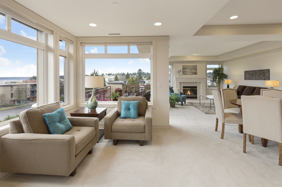 Calm residential interior with sofa and natural light